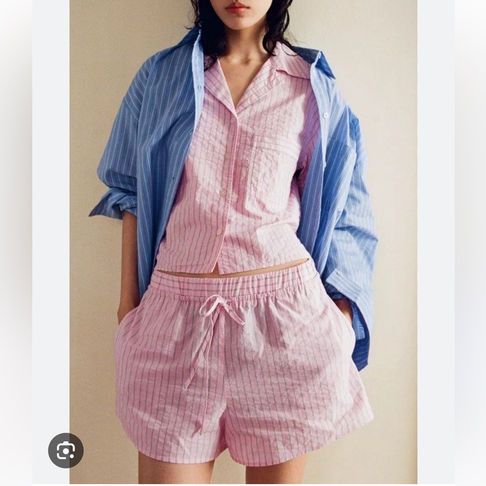 Zara Pink Striped Cotton Shorts